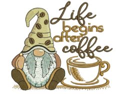 Coffee Gnome Embroidery Design