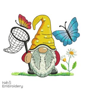 Gnome Butterfly Embroidery Design, Summer Embroidery designs, Bee Kind Machine Embroidery File