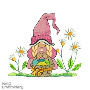 Gnome Easter Embroidery Design, Spring Embroidery Designs, Smile Egg Hunter Floral Flower Positivity Florist Embroidery