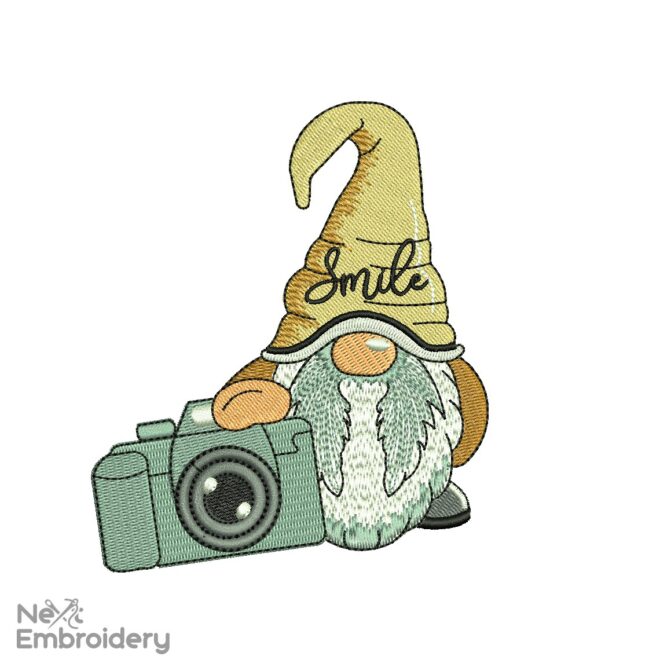 Gnome with Camera Embroidery Design, Photographer Machine Embroidery Designs, Hobby Embroidery Design