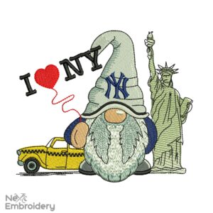 New York Gnome Embroidery Design, I Love NY Machine Embroidery File