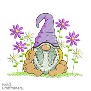 Spring Gnome Embroidery Design, Bee Kind Machine Embroidery File