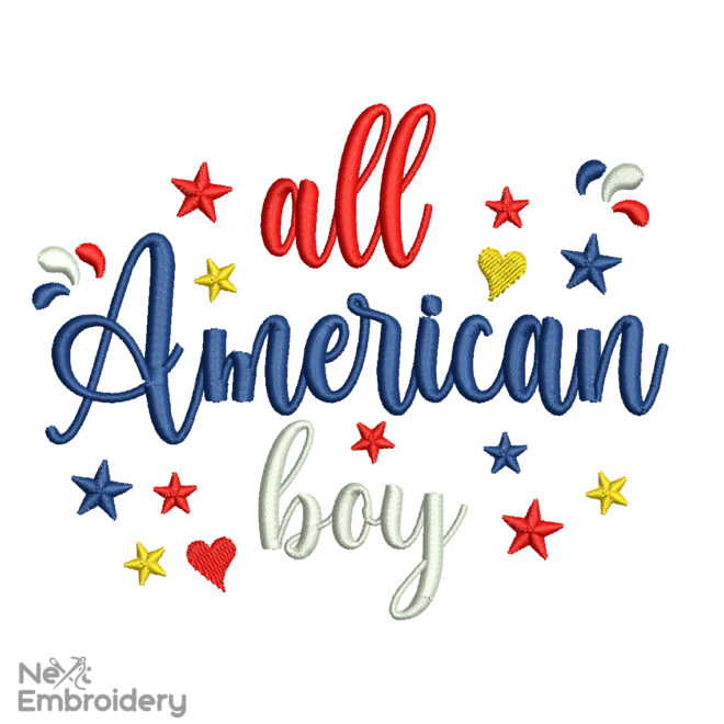 All American Boy Embroidery Design, 4th Of July Embroidery Design, Machine Embroidery Design