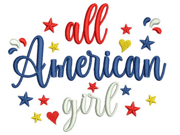 All American Girl Embroidery Design, 4th Of July Embroidery Design, Machine Embroidery Design