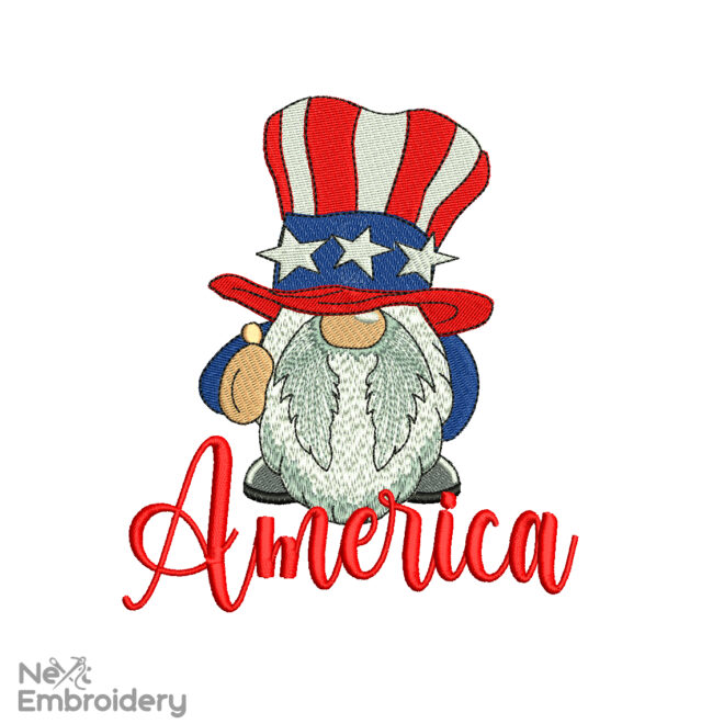 America Gnome Embroidery Designs, 4th July Embroidery Designs