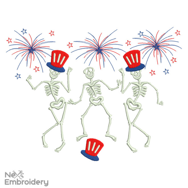 American Dancing Skeletons Embroidery Designs, 4th July Embroidery Designs