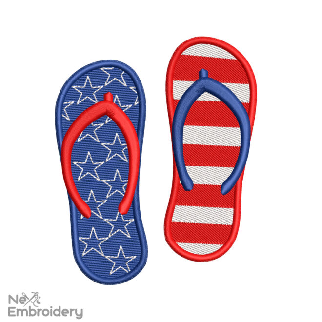 American Flip Flops Embroidery Designs, 4th July Embroidery Designs