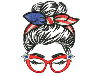 American Messy Bun Embroidery Designs, 4th July Embroidery Designs