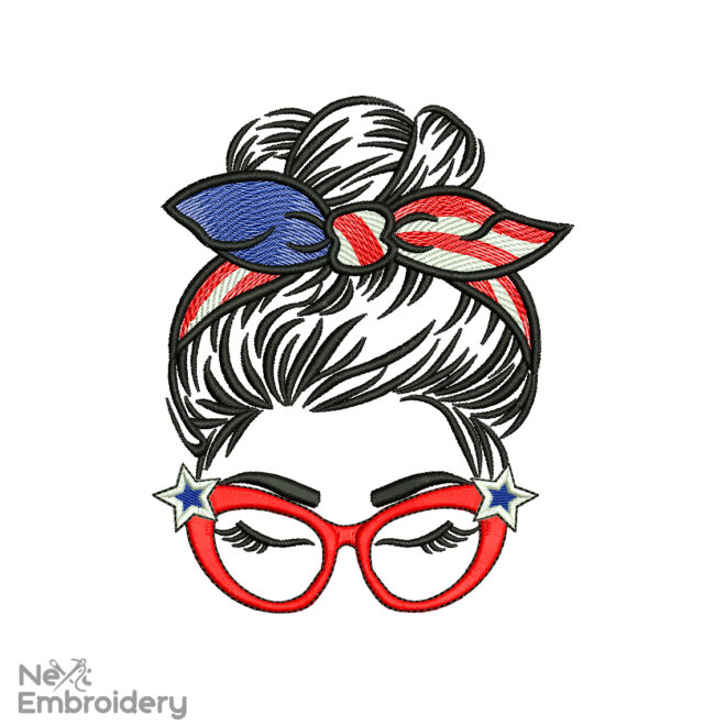 American Messy Bun Embroidery Designs, 4th July Embroidery Designs