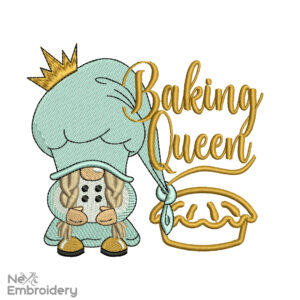 Baking Queen Embroidery Design, Gnome Embroidery Design