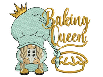 Baking Queen Embroidery Design, Gnome Embroidery Design