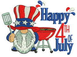 BBQ Gnome Happy 4th July Embroidery Design