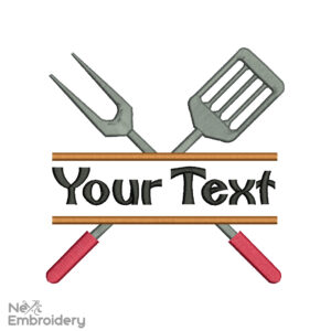 BBQ Split Utensil Embroidery Design, Grill Tools Machine Embroidery File
