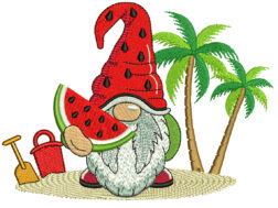 Beach Gnome with Watermelon Embroidery Design