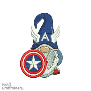 Captain American Embroidery Design, Patriotic Gnome machine Embroidery Design