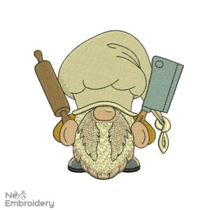 Cook with a Rolling Pin Embroidery Design, Gnome Embroidery Design