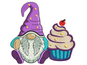 Cupcake Gnome Embroidery Design, Sweet Embroidery Design, Kitchen Embroidery File