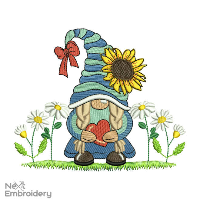 Girl Gnome Embroidery Design, Summer Embroidery designs