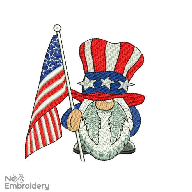 Gnome with American Flag Embroidery Design