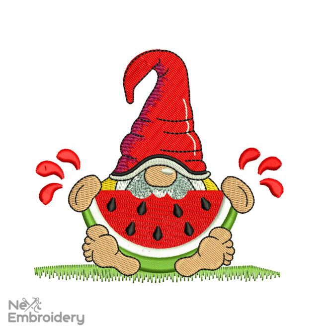Gnome with Watermelon Summer Embroidery Design