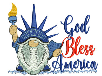 God Bless America Gnome Embroidery Design, 4th Of July Embroidery Design, Machine Embroidery Design