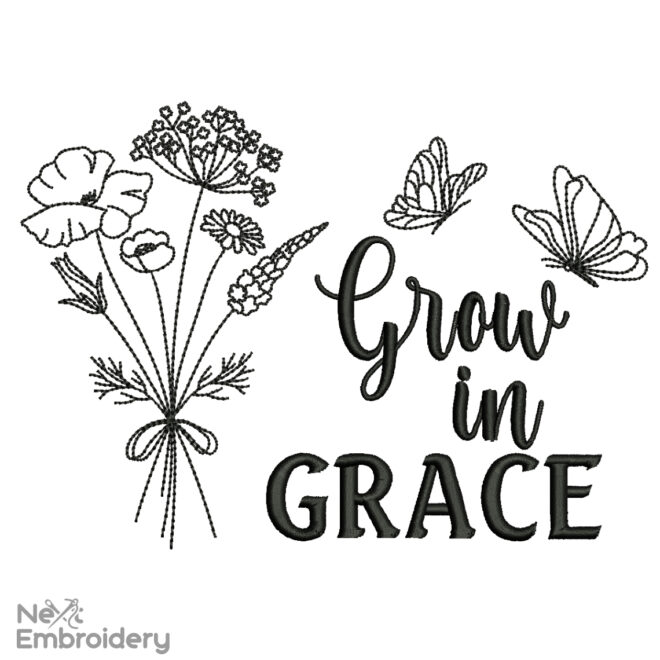 Grow in Grace Embroidery Design, Machine Embroidery Design