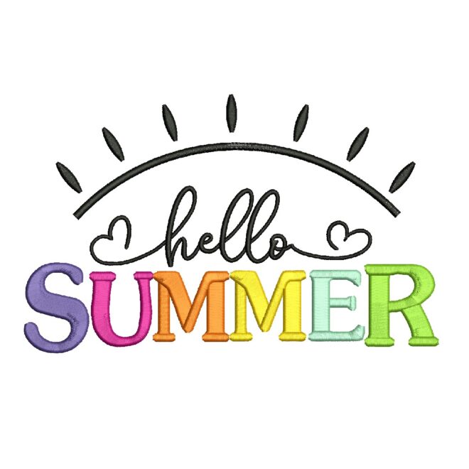Hello Summer Embroidery Design, Summer time embroidery designs