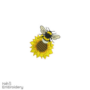 Mini Sunflower Bee embroidery design, Machine embroidery file