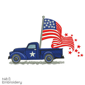 Retro American Truck Embroidery Designs, USA Patritic Embroidery Designs