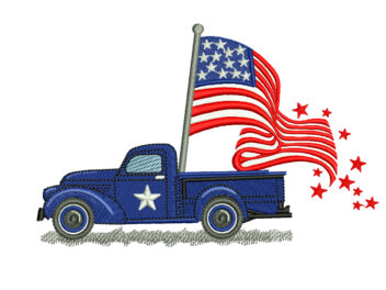 Retro American Truck Embroidery Designs, USA Patritic Embroidery Designs