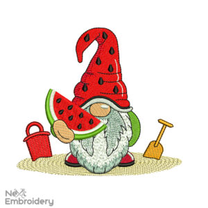 Summer Gnome with Watermelon Embroidery Design