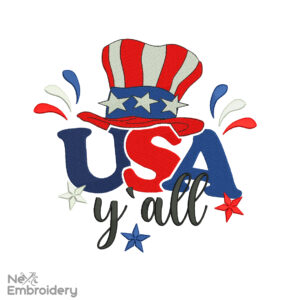 USA y'all Embroidery Design, 4th Of July Embroidery Design, Machine Embroidery Design
