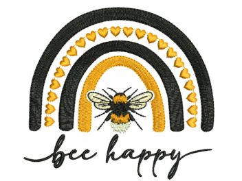 Boho Bee Happy embroidery design, Rainbow Machine embroidery file