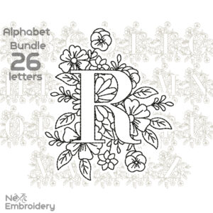 Floral Alphabet Embroidery Design, Letter Embroidery Design with Flowers, Floral Monogram
