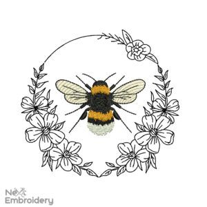 Floral Bee Embroidery Design, Retro Embroidery Design