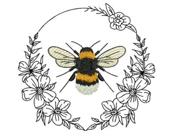 Floral Bee Embroidery Design, Retro Embroidery Design