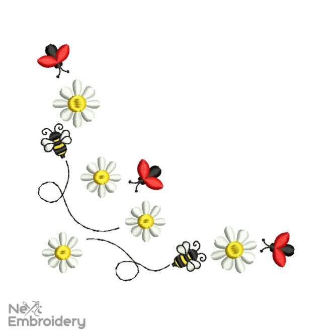 Ladybug and Bumblebee Corner Embroidery Design