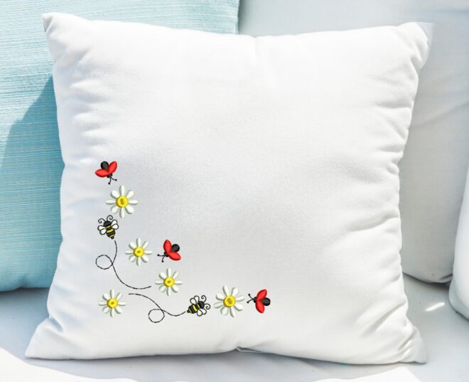 Ladybug and Bumblebee Corner Embroidery Design