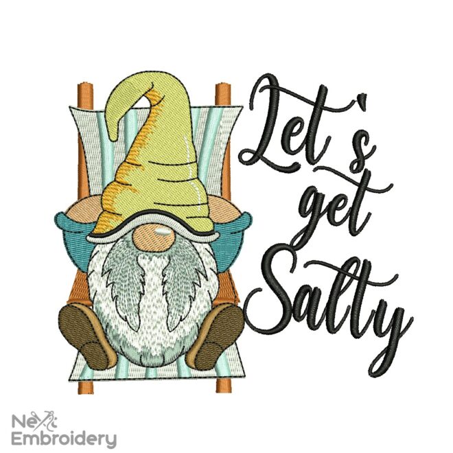 Let's Get Salty Embroidery Design, Summer Gnome Embroidery designs