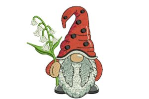 May Lilly Of The Valley Gnome Embroidery Design, Month Flower Embroidery