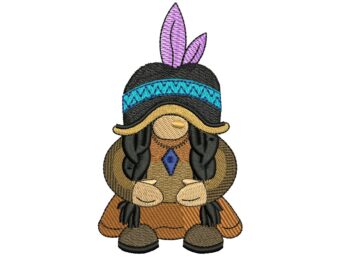 Native American Girl Gnome Embroidery Design, Patroitic Machine Embroidery Designs