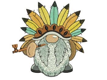 Native American Gnome Embroidery Design, Patroitic Machine Embroidery Designs