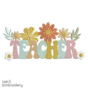Retro Teacher embroidery design, Back to School Machine embroidery file