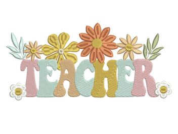 Retro Teacher embroidery design, Back to School Machine embroidery file
