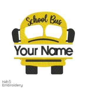 School Bus Embroidery Design. Split Back to school embroidery. Machine Embroidery Designs