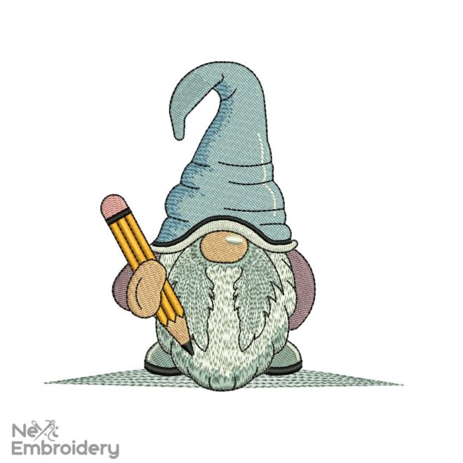 School Gnome Embroidery Design, Back to School Embroidery Designs