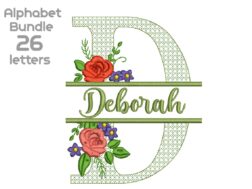 Split Alphabet with Flower Embroidery Design