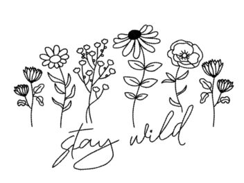 Stay Wild Embroidery Design, Wildflower Line Art Machine Embroidery Design