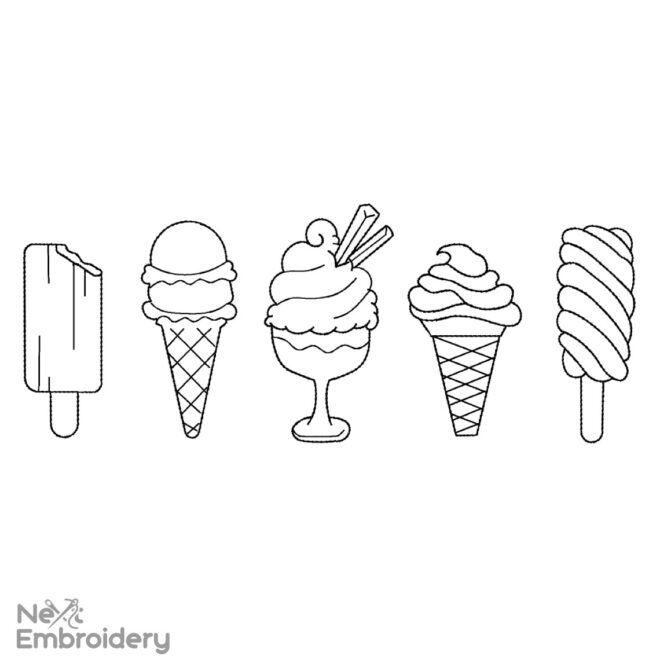 Summer embroidery design, Ice Creams Line art Machine embroidery file