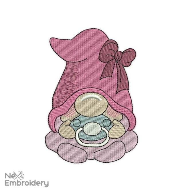 Baby Girl Gnome Embroidery Design, Cute Gnome Embroidery designs